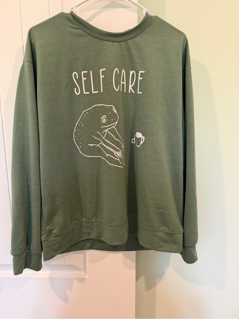 Self Care Graphic Crewneck Sweatshirt - Olive Green